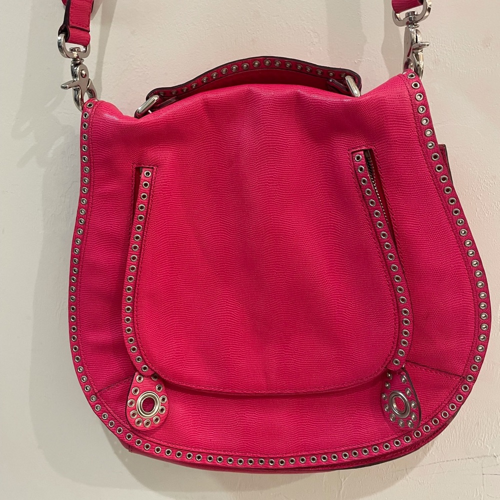 Rebecca Minkoff cross body vanity saddle bag in hot pink